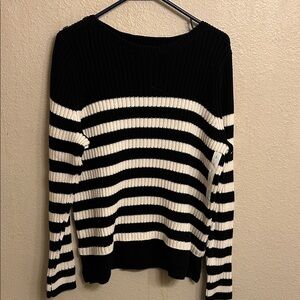 Croft & Barrow Women Black White Striped Thick Long Sleeve Sweater Size Large